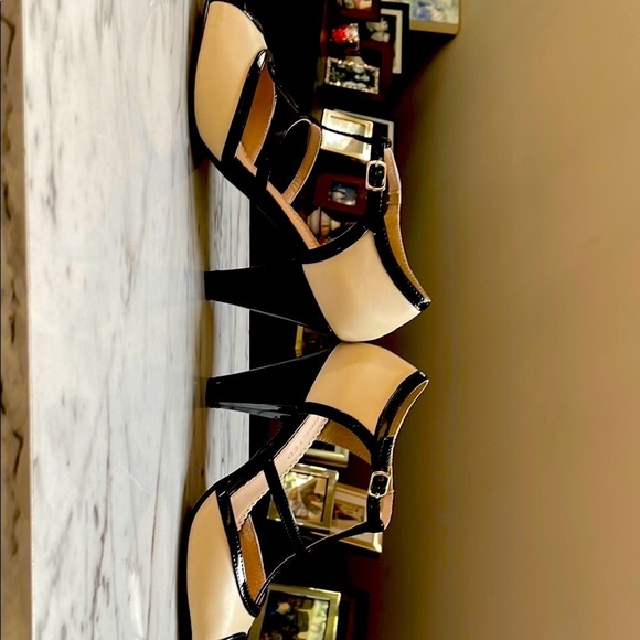 Restricted Cream and Black T-Strap Heels - Picture 8 of 12